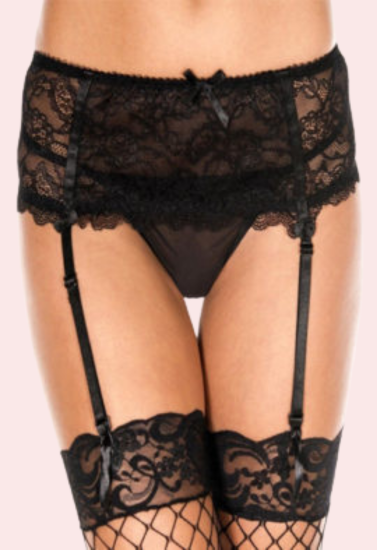 4-Strap Lace Garter Belt & G-String Lingerie Set - My Vastra