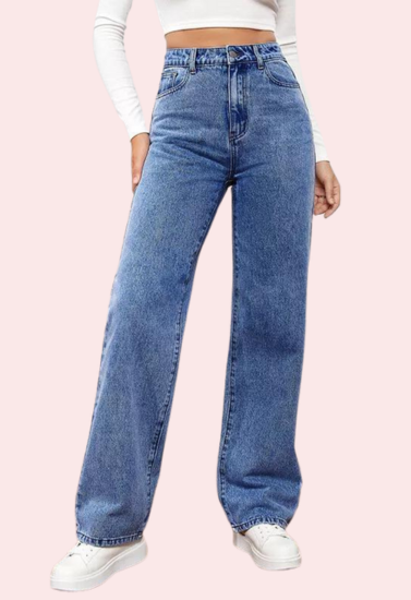 High Waisted Washed Straight Leg Jeans for Women - My Vastra