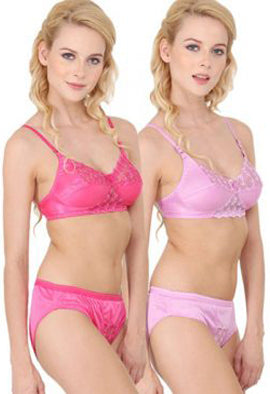 Women Pink Eye-Catcher Bra Panty Sets Pack Of 2 - My Vastra