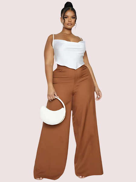 Plus Size White Satin Cropped Cowl Neck Cami Top