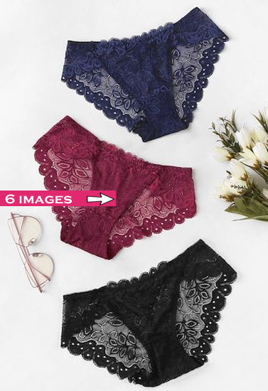 3 Pack Mixed See Through Lace Hipster Panties - My Vastra