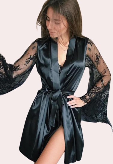 Day-to-Night Black Silk Robe for Women's Seductive Style - My Vastra