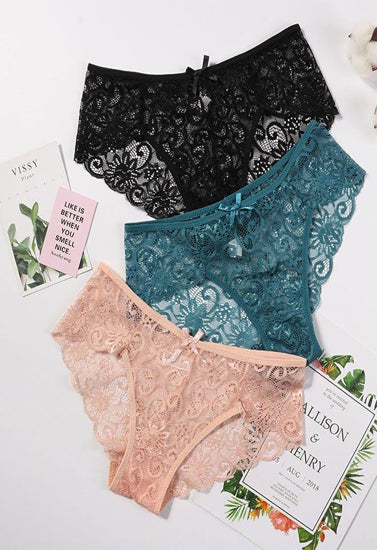 Women's Floral Bow Lace Panties Pack (Of 3) - My Vastra