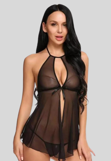Elegant Lace Black Babydoll Nightwear - My Vastra