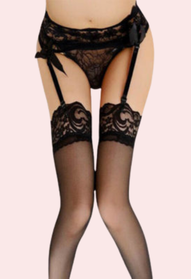 Black Lace Suspender Belt Lingerie Set - My Vastra