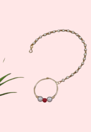 Bridal Nose Ring with Pearl Chain for Women - My Vastra