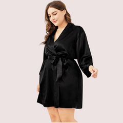 5XL-6XL Black Japanese Silk Satin Robe - My Vastra