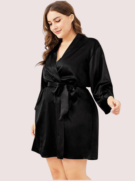 5XL-6XL Black Japanese Silk Satin Robe - My Vastra