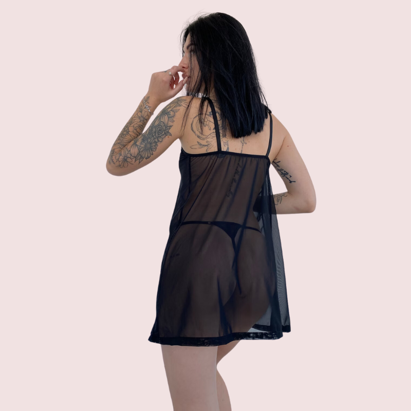 Sheer Black Negligee Night Dress for Plus Size - My Vastra