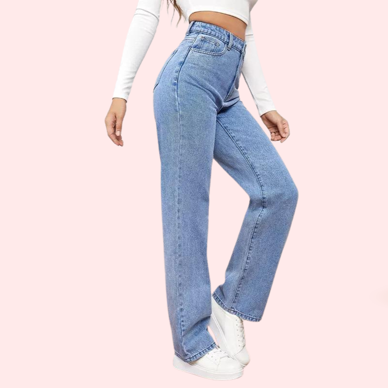 Women's Fashionable Washed High Waist Straight Jeans - My Vastra