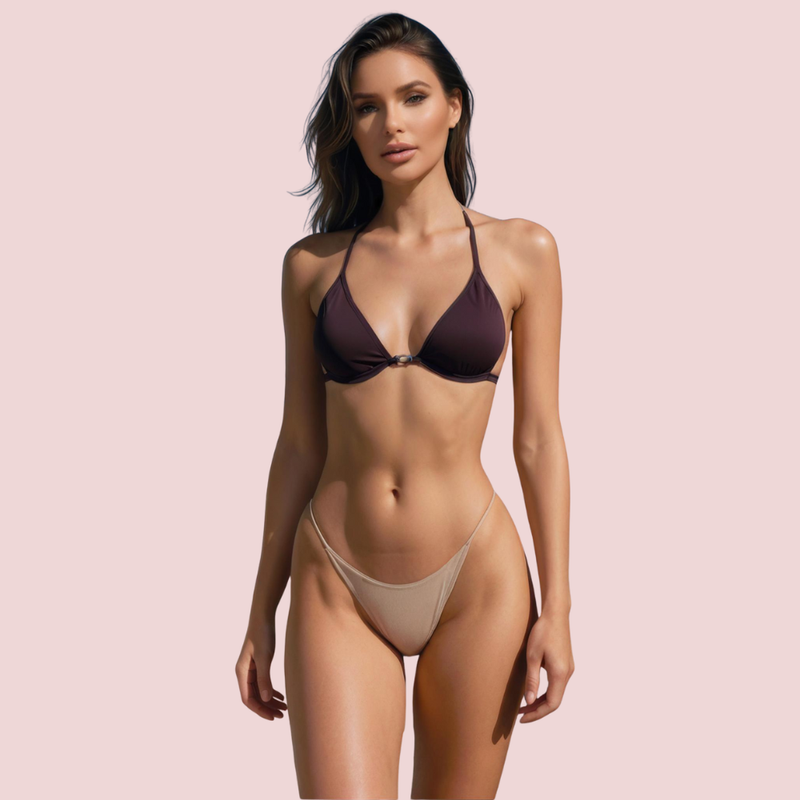 Classic Halter Triangle Bikini Top in Deep Espresso Brown (Top Only)
