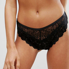 SANS COMPLEXE Black Floral Lace High Waist Thong - My Vastra