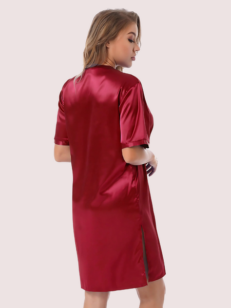 Silk satin sexy Maroon short sleepwear
