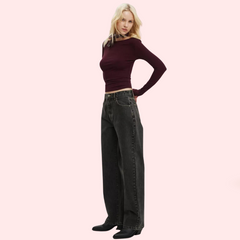 Women's Loose Straight Jeans in Smokey Black Denim - My Vastra