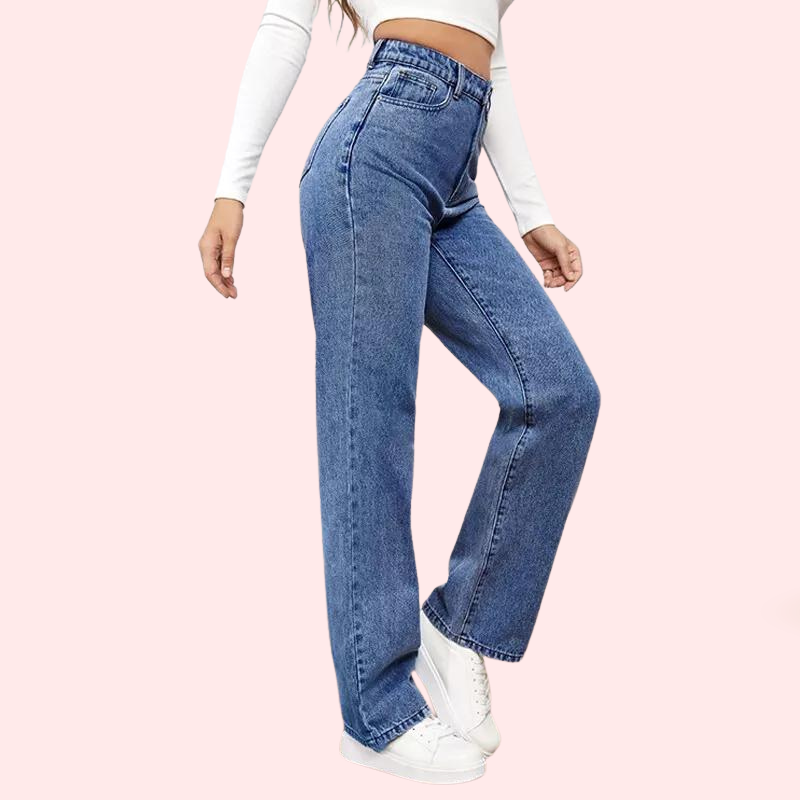 High Waisted Washed Straight Leg Jeans for Women - My Vastra