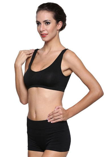 3-Pack Scoop Neck Black Sports Bra Boyshort Set - My Vastra