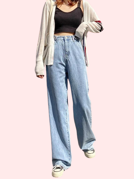 Women's Stylish High Waist Wide Leg Straight Jeans - My Vastra