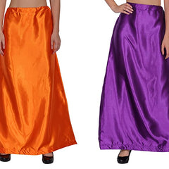 Ladies Glossy silk Underskirt Combo Pack of 2 Orange Purple. - My Vastra