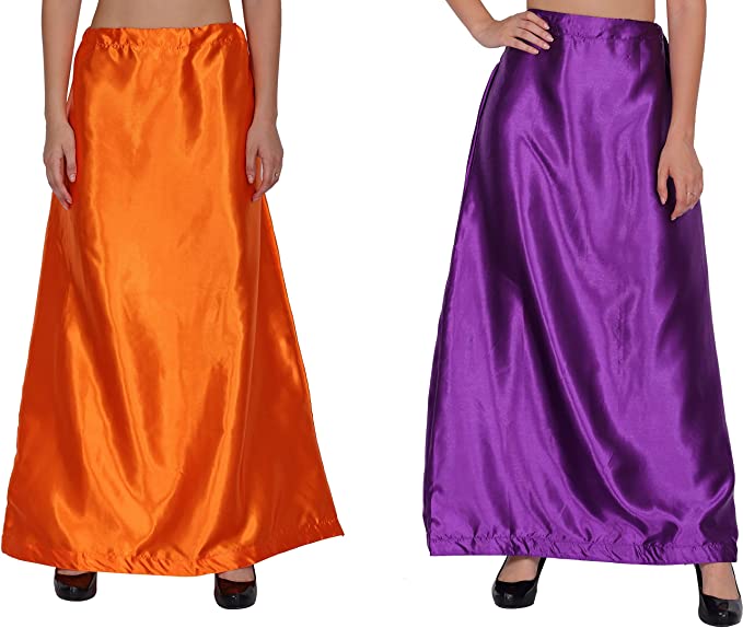 Ladies Glossy silk Underskirt Combo Pack of 2 Orange Purple. - My Vastra