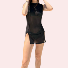 Sheer Black Mini Dress with Dual Open Slits - My Vastra