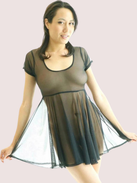 Plus Size Sexy Black Sheer Mesh Skater Dress