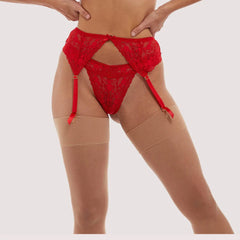 Gorgeous Radiant Red Lace Garter Belt - My Vastra