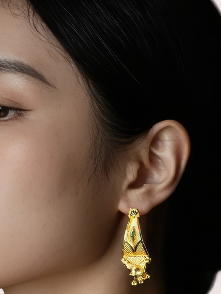 Elegant Gold-Toned Ethnic Drop Earrings