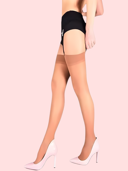 Sheer Elegance Garter-Compatible Stockings (Nude + Black) – Pack of 2