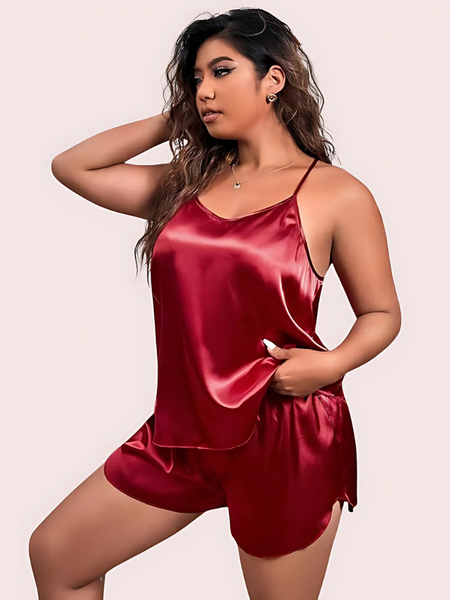 Plus Size Women's Silk Cami and Shorts Set