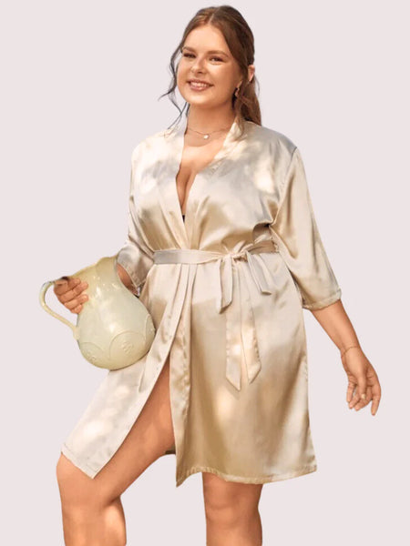 5XL-6XL Beige Silk Satin Robe - My Vastra