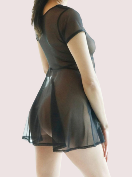 Plus Size Sexy Black Sheer Mesh Skater Dress