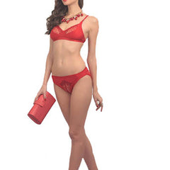Fancy Hot Red Embroidery Bra Brief Set - My Vastra