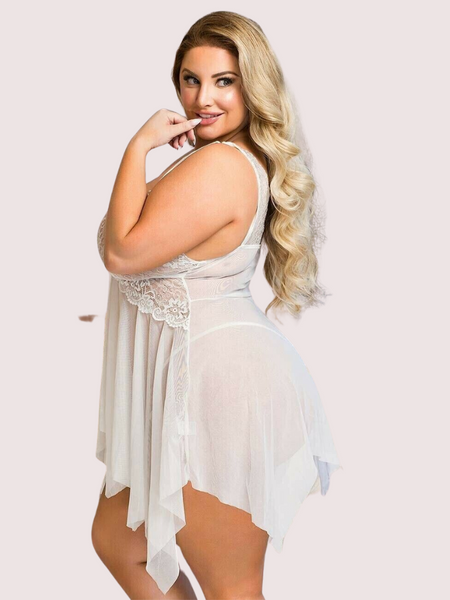 Douce Passion White Lace Trim Babydoll