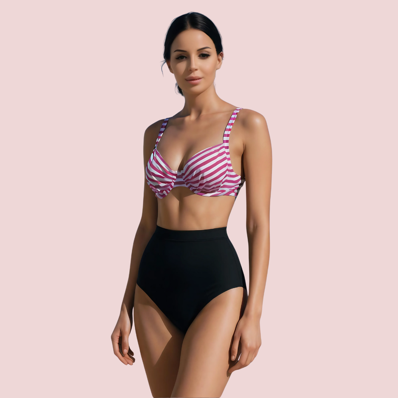 Structured Underwire Bikini Bra Topa in Pink & White Stripe (Top Only)