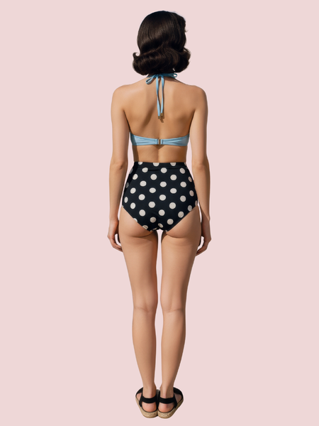 Retro Halter Neck & Bow-Front Sweetheart Bikini Top in Mint (Top Only)