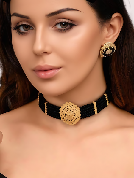 Majestic Noir Hexa Pendant Necklace with Black Crystal Beads