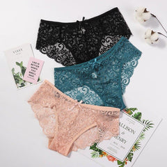 Women's Floral Bow Lace Panties Pack (Of 3) - My Vastra