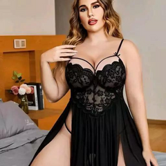 French Daina Lace and Mesh Babydoll Nightwear - My Vastra
