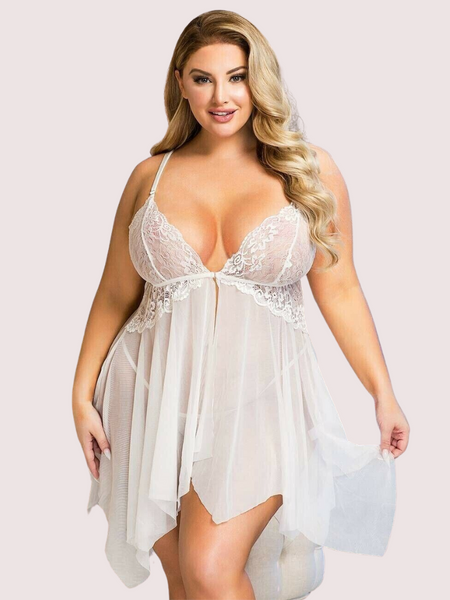 Douce Passion White Lace Trim Babydoll - My Vastra