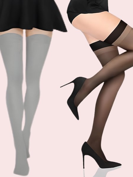 Dual-Shade Thigh-High Sheer Stockings – Pack of 2 (Grey & Black)