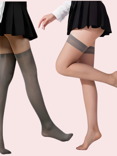 Premium Thigh-High Sheer Stockings – Pack of 2 (Grey & Nude Combo)