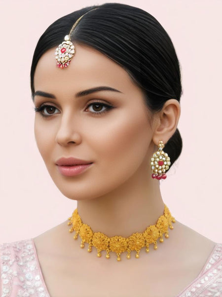 Royal Floral Heritage Gold-Plated Bridal Choker Necklace