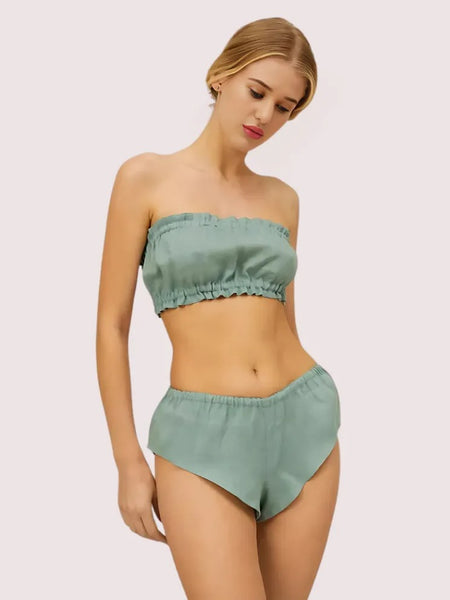 2-Pack Natural Flax Linen Ruffled Bandeau & Vintage Knickers Set