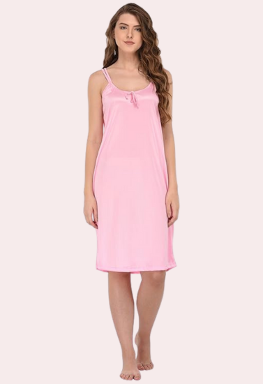 Stylish Knee-Length Pink Satin Nighty - My Vastra
