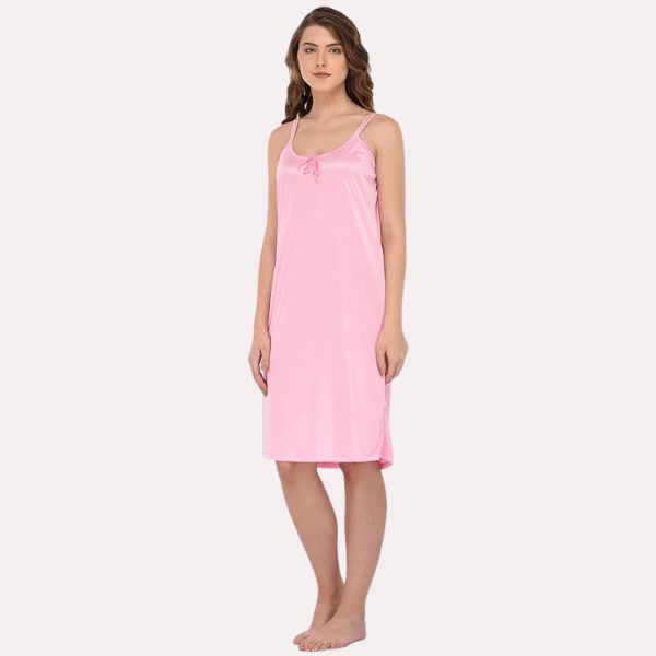 Stylish Knee-Length Pink Satin Nighty - My Vastra