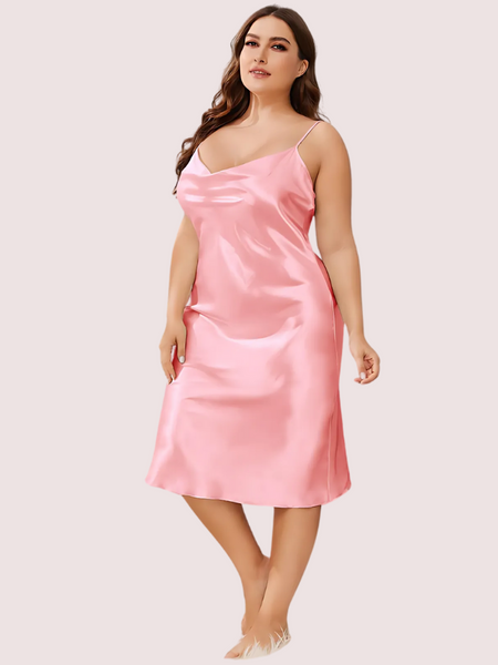 Solid Satin Slip Dress for 4XL 5XL Women