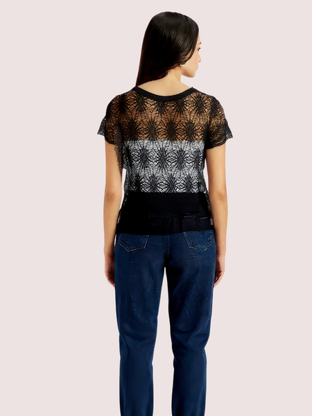Stylish Black Sheer Floral Lace Top for Women
