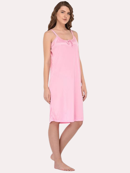 Stylish Knee-Length Pink Satin Nighty - My Vastra