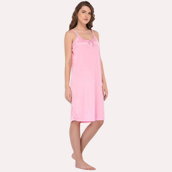 Stylish Knee-Length Pink Satin Nighty - My Vastra
