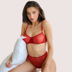 Sensual Red Bra & Thong Set - Fully See-Through Design - My Vastra
